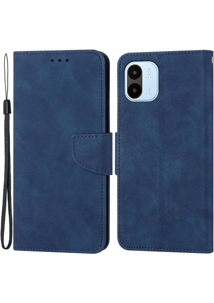 Xiaomi Için Redmi A1 4g/a2 4g Şok Geçirmez Düz Renkli Pu Deri Manyetik Telefon Kılıfı Stand Flip Cüzdan Kapağı Strap-Mavi (Yurt Dışından)