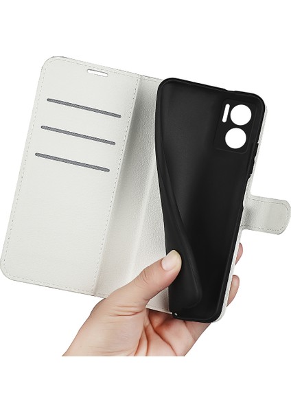 Xiaomi Redmi Için Not 11E 5g/redmi 10 5g/redmi 10 Prime+ 5g Cüzdan Stili Litchi Doku Telefon Kılıfı Pu Deri+ Tpu Çift Katman Koruma Standı Kabuk-Beyaz (Yurt Dışından)