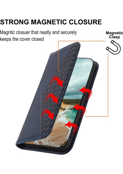 Xiaomi Için Poco X4 Pro 5g Baskılı Rhombus Desen Telefon Stand Buzağı Dokusu Pu Deri Deri Cüzdan Strap-Mavi ile Manyetik Kapak Kapağı (Yurt Dışından)