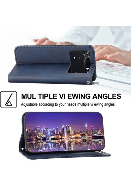 Xiaomi Için Poco X4 Pro 5g Baskılı Rhombus Desen Telefon Stand Buzağı Dokusu Pu Deri Deri Cüzdan Strap-Mavi ile Manyetik Kapak Kapağı (Yurt Dışından)