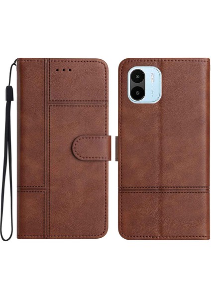 Xiaomi Için Redmi A1 4g/a2 4g Iyi Korumalı Iş Tarzı Pu Deri Koruyucu Kapak Cowhide Doku Hattı Stand Stand Cüzdan Telefon Kılıfı Strap-Coffee (Yurt Dışından)