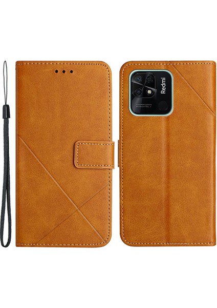 Xiaomi Redmi 10C Için Pu Deri Telefon Kabuğu Baskı Pu Deri Telefon Kabuğu, Düz Renkli Manyetik Toka Folio Flip Cüzdan Stand Telefon Vaka-Kahverengi (Yurt Dışından)