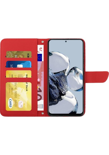Xiaomi 12T 5g/redmi K50 Ultra 5G/12T Pro 5g HT03 Kelebek Çiçekleri Baskılı Cilt Touch Pu Deri Kapak Stand Stand Cüzdan Telefon Kılıfı Omuz Kayışı Kırmızısı (Yurt Dışından) indirimleri