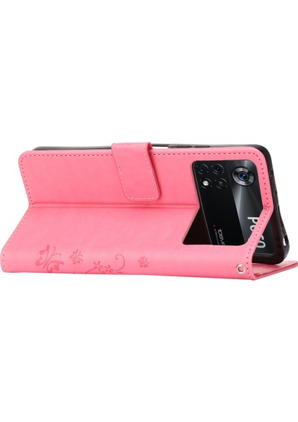 Kelebek Çiçek Baskısı Cüzdan Deri Kılıfı Xiaomi Poco X4 Pro 5g, Manyetik Toka Tasarım Telefon Kabuğu Aksesuarı Stand-Pink ile (Yurt Dışından) fırsatları