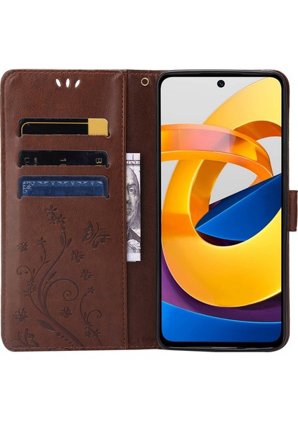 Kelebek Çiçek Baskısı Cüzdan Deri Kılıfı Xiaomi Poco X4 Pro 5g, Manyetik Kıta Tasarım Telefon Kabuğu Aksesuarı Stand-Brown (Yurt Dışından) fiyatları