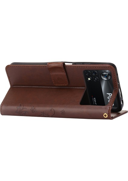 Kelebek Çiçek Baskısı Cüzdan Deri Kılıfı Xiaomi Poco X4 Pro 5g, Manyetik Kıta Tasarım Telefon Kabuğu Aksesuarı Stand-Brown (Yurt Dışından) fırsatları