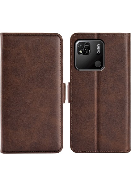Xiaomi Için Redmi 10A Dokulu Pu Deri Folio Flip Telefon Kılıfı Çift Manyetik Toka Kabuğu Cüzdan Stand-Brown (Yurt Dışından)
