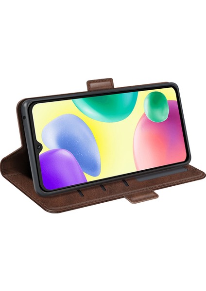 Xiaomi Için Redmi 10A Dokulu Pu Deri Folio Flip Telefon Kılıfı Çift Manyetik Toka Kabuğu Cüzdan Stand-Brown (Yurt Dışından)