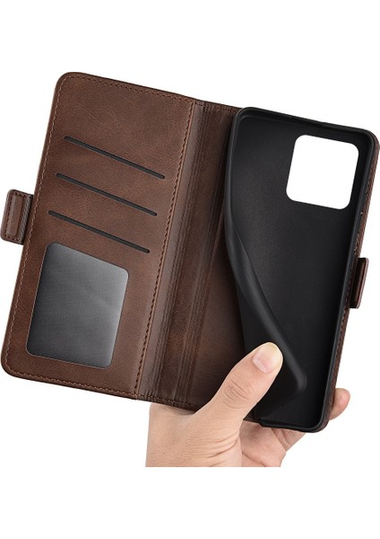 Xiaomi Için Redmi 10A Dokulu Pu Deri Folio Flip Telefon Kılıfı Çift Manyetik Toka Kabuğu Cüzdan Stand-Brown (Yurt Dışından)
