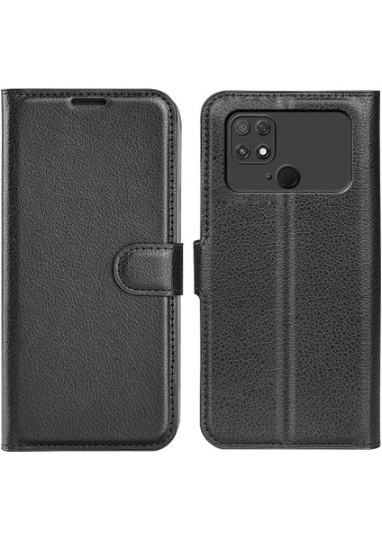 Xiaomi Için Poco C40 4g Çizgi Anti-Çizelge Litchi Doku Pu Pu Deri Tam Koruma Kılıfı Flip Stand Cüzdan Telefon Kapak Black (Yurt Dışından)