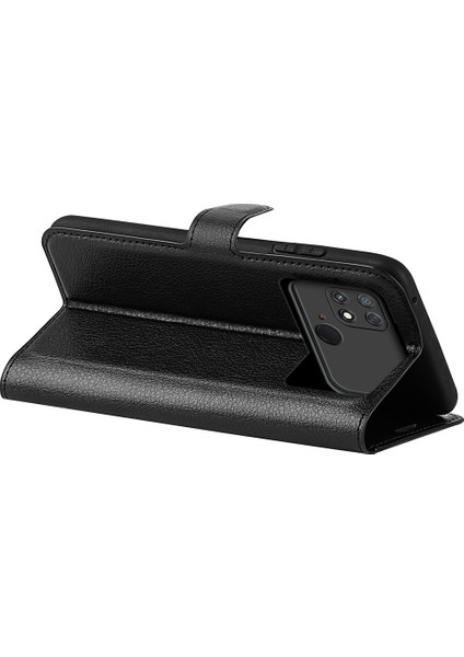 Xiaomi Için Poco C40 4g Çizgi Anti-Çizelge Litchi Doku Pu Pu Deri Tam Koruma Kılıfı Flip Stand Cüzdan Telefon Kapak Black (Yurt Dışından)