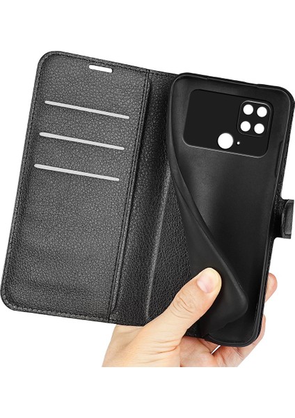 Xiaomi Için Poco C40 4g Çizgi Anti-Çizelge Litchi Doku Pu Pu Deri Tam Koruma Kılıfı Flip Stand Cüzdan Telefon Kapak Black (Yurt Dışından)