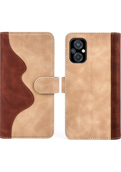 Xiaomi Poco M5 Için 4g Pu Deri Renk Ekleme Telefon Kılıf Stand Cüzdan Folio Flip Anti-Drop Iç Tpu Cover-Sarı (Yurt Dışından)