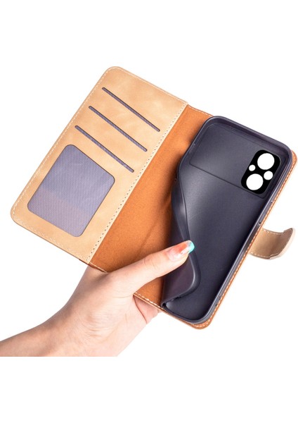 Xiaomi Poco M5 Için 4g Pu Deri Renk Ekleme Telefon Kılıf Stand Cüzdan Folio Flip Anti-Drop Iç Tpu Cover-Sarı (Yurt Dışından)