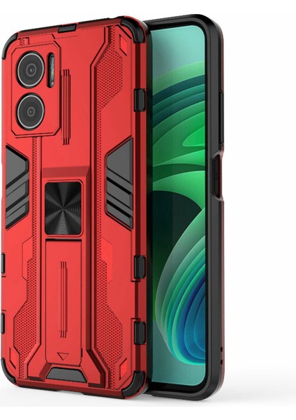 Xiaomi Için Redmi Note 11E 5g/redmi 10 5g/10 Prime+ 5g Telefon Kılıfı Kickstand Hirbrid Pc Soft Tpu Şok Emilim Kapak-Kırmızı (Yurt Dışından)