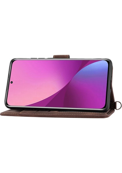 Xiaomi Için 12 Lite 5g Baskılı Çiçekler Cilt Touch Stand Cüzdan Telefon Kılıfı Pu Deri Stand Çok Kart Yuvası Bilek Kayışı ve Omuz Kayış-Kahverengi Kapak Kapağı (Yurt Dışından) modelleri