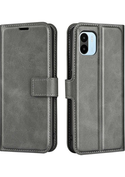 Xiaomi Için Redmi A1 4g/a2 4g Buzağı Dokusu Pu Deri Deri Telefon Stand Cüzdan Kılıfı Kare Manyetik Kıta Şok Geçirmez Kapak Grey (Yurt Dışından)