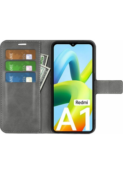 Xiaomi Için Redmi A1 4g/a2 4g Buzağı Dokusu Pu Deri Deri Telefon Stand Cüzdan Kılıfı Kare Manyetik Kıta Şok Geçirmez Kapak Grey (Yurt Dışından)