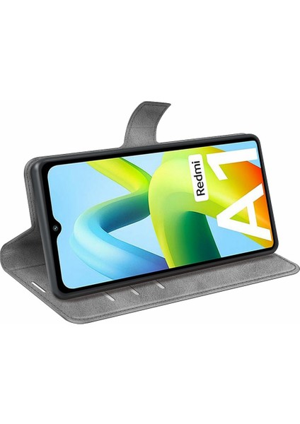 Xiaomi Için Redmi A1 4g/a2 4g Buzağı Dokusu Pu Deri Deri Telefon Stand Cüzdan Kılıfı Kare Manyetik Kıta Şok Geçirmez Kapak Grey (Yurt Dışından)