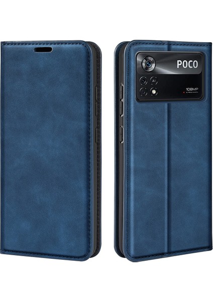 Ipeksi-Touch Doku Deri Deri Kapak Xiaomi Poco X4 Pro 5g, Otomatik Absorbed Folio Flip Telefon Koruyucu Kılıf Cüzdan Katlanabilir Stand-Mavi (Yurt Dışından)