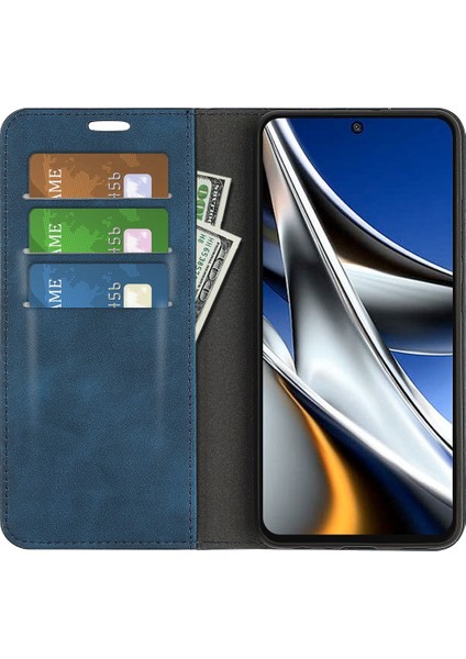 Ipeksi-Touch Doku Deri Deri Kapak Xiaomi Poco X4 Pro 5g, Otomatik Absorbed Folio Flip Telefon Koruyucu Kılıf Cüzdan Katlanabilir Stand-Mavi (Yurt Dışından)