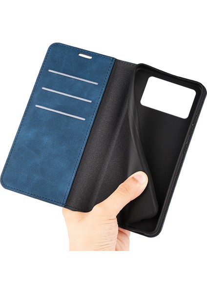 Ipeksi-Touch Doku Deri Deri Kapak Xiaomi Poco X4 Pro 5g, Otomatik Absorbed Folio Flip Telefon Koruyucu Kılıf Cüzdan Katlanabilir Stand-Mavi (Yurt Dışından)