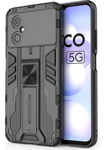 Xiaomi Poco M4 Için 5g Ağır Dereceli Giyim Anti-Giyim Önleyici Pc Yumuşak Tpu Sağlam Hibrit Kasa Kickstand Özelliği Koruyucu Kabuk Black (Yurt Dışından)