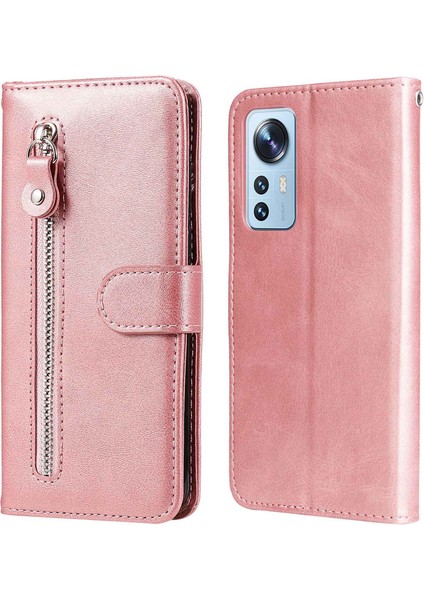 Xiaomi Için 12 Lite 5g Cüzdan Telefon Kılıfı Pu Deri Fermuar Cep Flip Stand Tasarım Anti-Çizelge Manyetik Kapatma Telefon Kapak Golü Altın (Yurt Dışından)