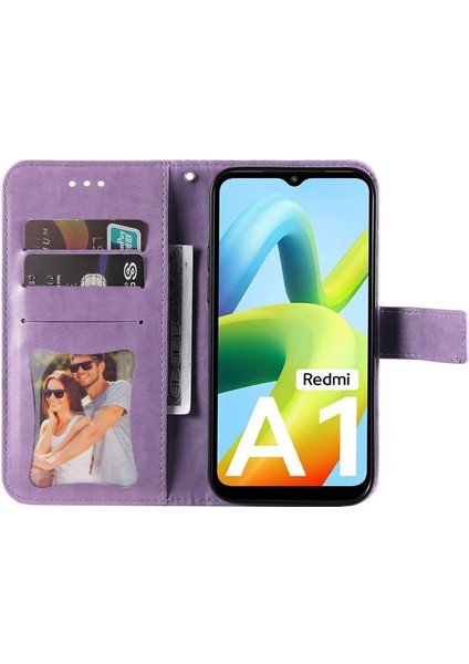 Xiaomi Için Redmi A1 4g/a2 4g Çiçek Baskı Pu Deri Kılıf Stand Stand Anti Drop Telefon Cüzdan Kapağı Strap-Purple (Yurt Dışından) fiyatları