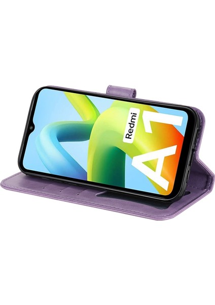 Xiaomi Için Redmi A1 4g/a2 4g Çiçek Baskı Pu Deri Kılıf Stand Stand Anti Drop Telefon Cüzdan Kapağı Strap-Purple (Yurt Dışından) modelleri