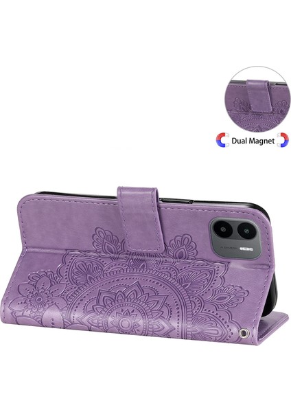 Xiaomi Için Redmi A1 4g/a2 4g Çiçek Baskı Pu Deri Kılıf Stand Stand Anti Drop Telefon Cüzdan Kapağı Strap-Purple (Yurt Dışından) fırsatları