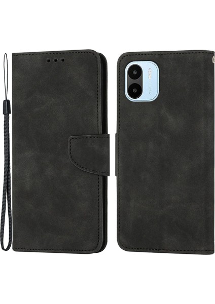 Xiaomi Için Redmi A1 4g/a2 4g Şok Geçirmez Düz Renkli Pu Deri Manyetik Telefon Kılıfı Stand Flip Cüzdan Kapağı Strap-Black (Yurt Dışından)