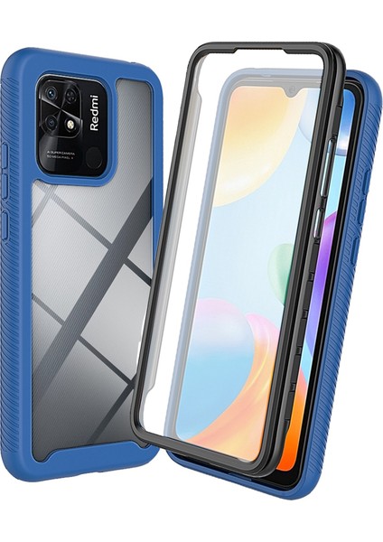 Xiaomi Redmi 10C Için Pc+Tpu Hibrit Kılıf, Pet Ekranı Koruyucu-Dark Mavi ile Tam Kaplama Giyim Dayanıklı 3'ü 1 Arası Cep Telefon Kabuğu (Yurt Dışından)