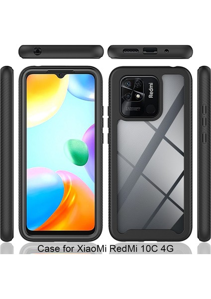 Xiaomi Redmi 10C Için Pc+Tpu Hibrit Kılıf, Pet Ekranı Koruyucu-Dark Mavi ile Tam Kaplama Giyim Dayanıklı 3'ü 1 Arası Cep Telefon Kabuğu (Yurt Dışından)