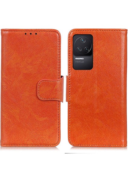 Xiaomi Için Redmi K50/K50 Pro Magneticy Toka Cep Telefon Kılıfı Nappa Doku Deri Deri Stand Cüzdan Kapak-Orange (Yurt Dışından)