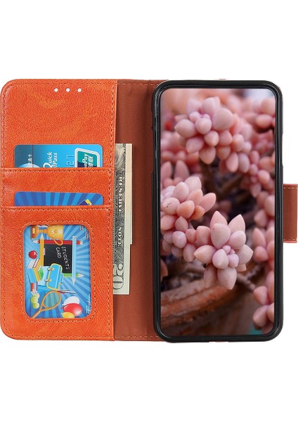 Xiaomi Için Redmi K50/K50 Pro Magneticy Toka Cep Telefon Kılıfı Nappa Doku Deri Deri Stand Cüzdan Kapak-Orange (Yurt Dışından)