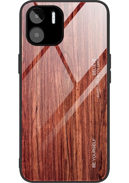 Xiaomi Redmi A1 4g/a2 4g Ahşap Desen Çizgiye Döküm Anti Anti Anti Anti Anti Cam+Tpu Hibrid Case-Wine Kırmızı (Yurt Dışından)