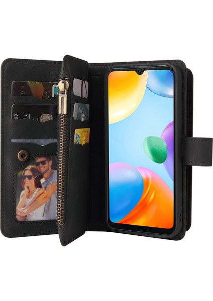 Xiaomi Redmi Için 10C Cüzdan Stand Deri Kılıf Çok Kart Yuvası Fermuar Cep Folio Flip Telefon Kapak Black (Yurt Dışından) modelleri