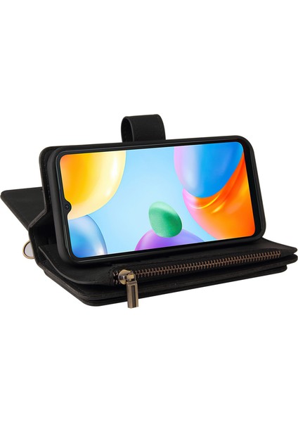 Xiaomi Redmi Için 10C Cüzdan Stand Deri Kılıf Çok Kart Yuvası Fermuar Cep Folio Flip Telefon Kapak Black (Yurt Dışından) fırsatları