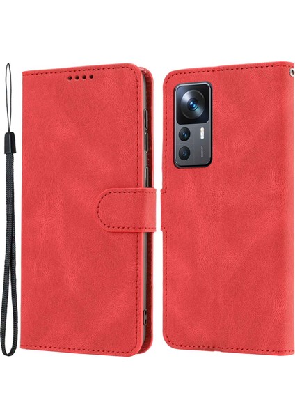 Xiaomi 12T 5G/12T Pro 5g/redmi K50 Ultra 5g Pu Deri+Tpu Şok Geçirmez Cüzdan Kapağı Folio Flip Stant Stand Telefon Kılıfı Strap-Red ile (Yurt Dışından)