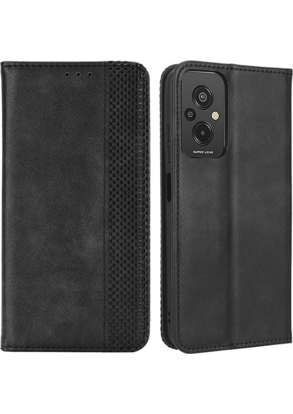 Xiaomi Redmi Için 11 Prime 4g Ön-Fingerprint Pu Deri Kabuk Manyetik Tasarım Retro Doku Baskılı Desen Cüzdan Telefon Kapak Black (Yurt Dışından)