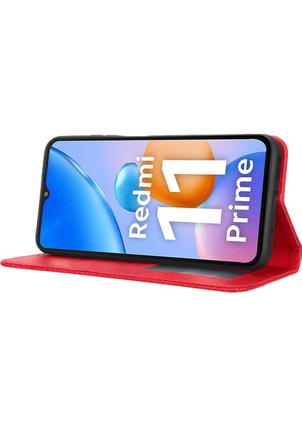 Xiaomi Redmi Için 11 Prime 4g Önce Karşıtı Pu Deri Kabuk Manyetik Tasarım Retro Doku Baskılı Desen Cüzdan Telefon Kapak-Kırmızı (Yurt Dışından) indirimleri