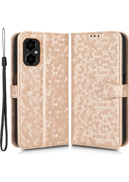 Xiaomi Poco M4 Için 5g Cüzdan Özelliği Pu Deri Flip Kapak Dot Desen Basılı Manyetik Kapatma Stand Şok Geçirmez Tpu Telefon Kılıfı Strap-Rose Altın (Yurt Dışından)