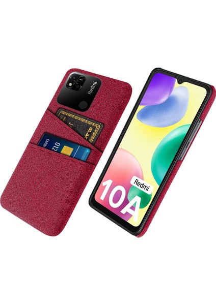 Çift Kart Yuvaları Bez+Pc Kılıfı Xiaomi Redmi 10A 4g, Kumaş Doku Anti-Fall Koruyucu Telefon Kapak-Kırmızı (Yurt Dışından)
