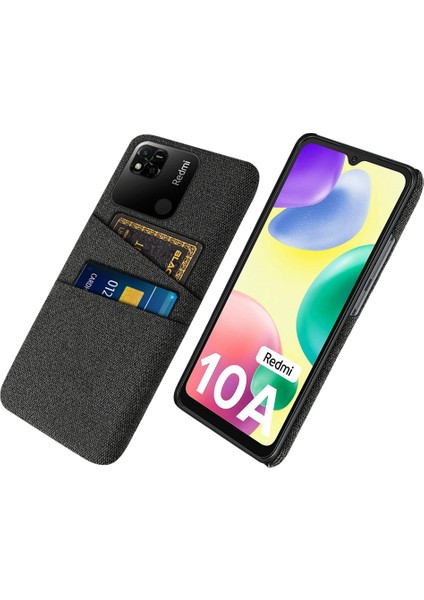 Çift Kart Yuvaları Bez+Pc Kılıfı Xiaomi Redmi 10A 4g, Kumaş Doku Anti-Fall Koruyucu Telefon Kapak Black (Yurt Dışından)