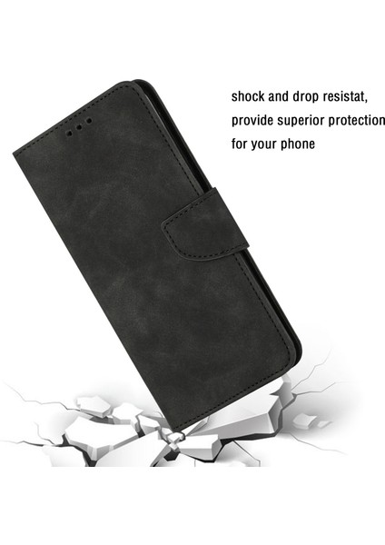 Xiaomi Için Redmi A1 4g/a2 4g Şok Geçirmez Düz Renkli Pu Deri Manyetik Telefon Kılıfı Stand Flip Cüzdan Kapağı Strap-Black (Yurt Dışından)