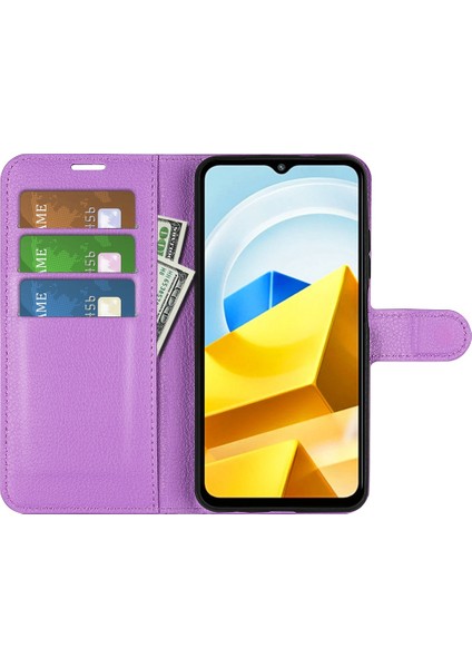 Xiaomi Poco M5 Için 4g Folio Flip Telefon Kılıfı Litchi Doku Pu Deri Damla Damla Koruyucu Koruyucu Kapak Cüzdan Stand-Purple (Yurt Dışından) fiyatları