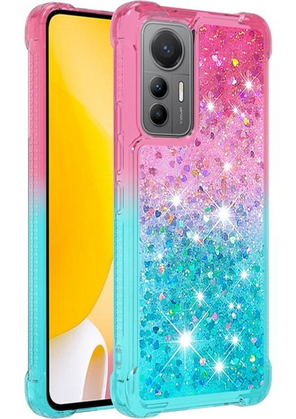 Xiaomi Için Yb Quicksand 12 Lite 5g Yumuşak Tpu Arka Kapak Anti-Damla Gradyan ve Akan Sıvı Dekor Kabuk-Pembe/gök Mavisi (Yurt Dışından)