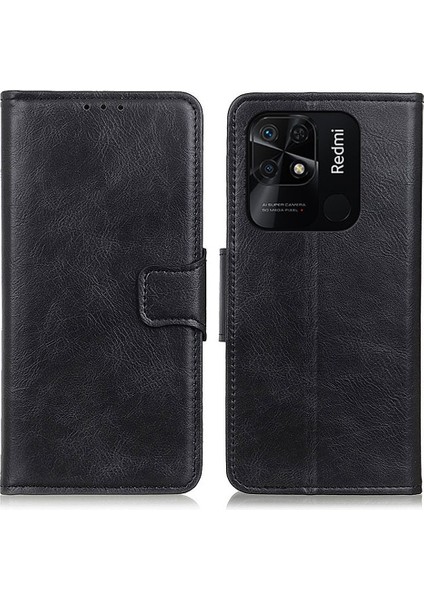Xiaomi Redmi Için 10C Çift Katmanlı Koruma Pu Deri+Tpu Çılgın At Doku Doku Standı Cüzdan-Black ile Mobil Kapak (Yurt Dışından)