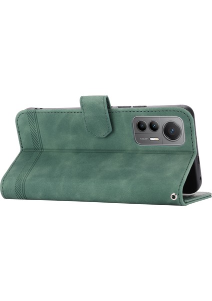 Dierfeng Df-03 Xiaomi Için 12 Lite 5g Deri Telefon Kılıfı Cüzdan Çizgileri Baskılı Desen Telefon Stand Kapak Yeşili (Yurt Dışından) modelleri